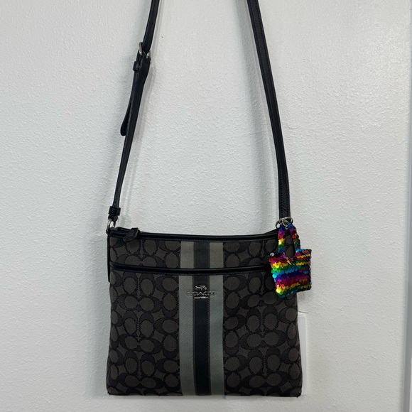 Coach Handbags - Coach Black and Gray Signature fair Messenger Bag